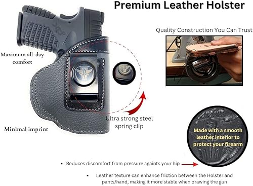 Miniatura 21 de Cardini - Funda de piel prémium IWB para Glock 23, 19, Sig P320, P229, P225, P250 Negro - Dibujo a mano derecha (dentro de la pretina),Marrón