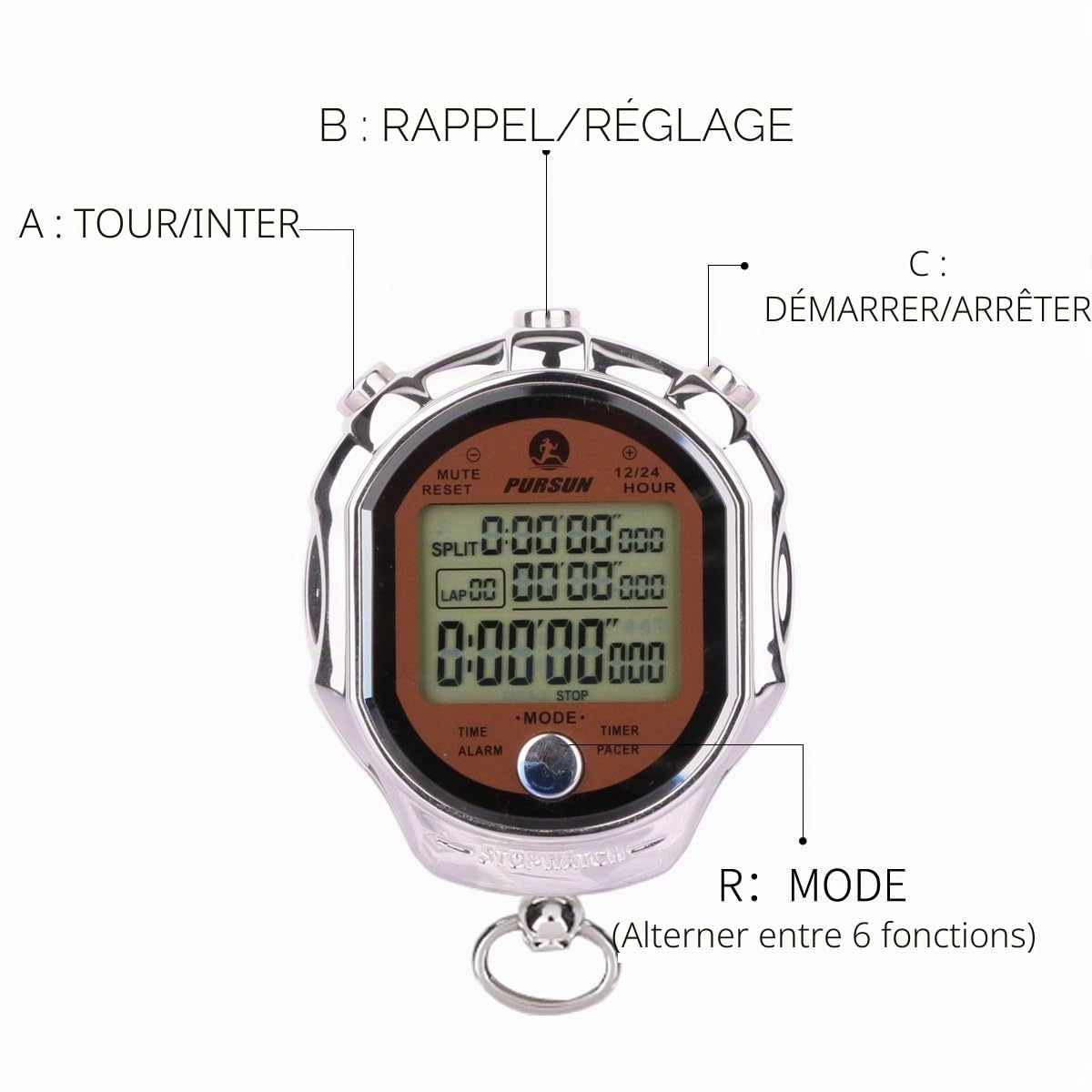 LAOPAO Métal Chronomètre, 200 Pcs Mémoire 1/1000 Seconde Précision | Métronome, Réveil, Horloge, Calendrier, Compte à Rebours Fonction, Silencieux, Étanche, pour Entraîneurs Athlètes Football