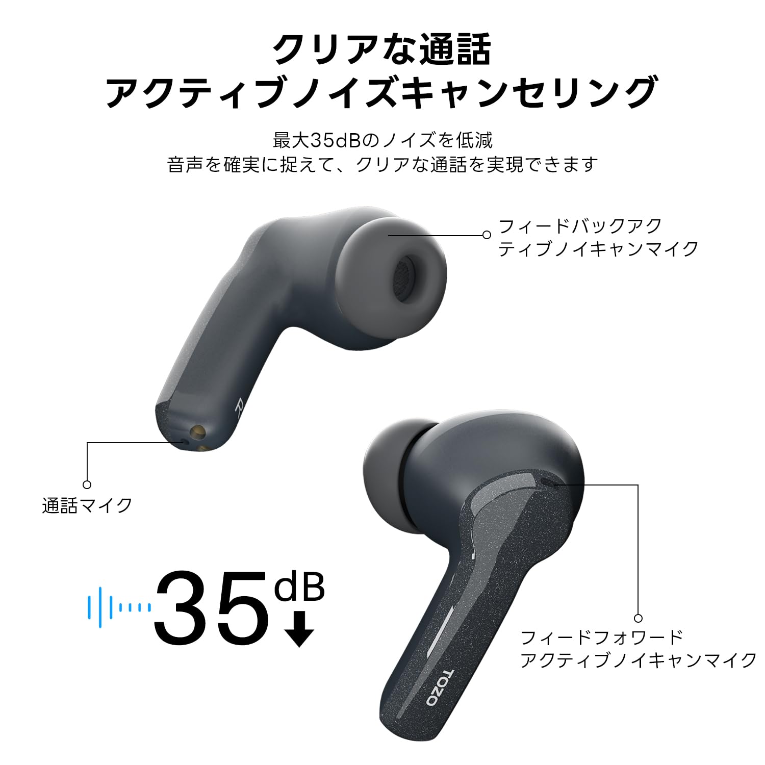 Amazon.co.jp: TOZO NC2 ワイヤレスイヤホン 極上の音体験 ANC/ENC搭載
