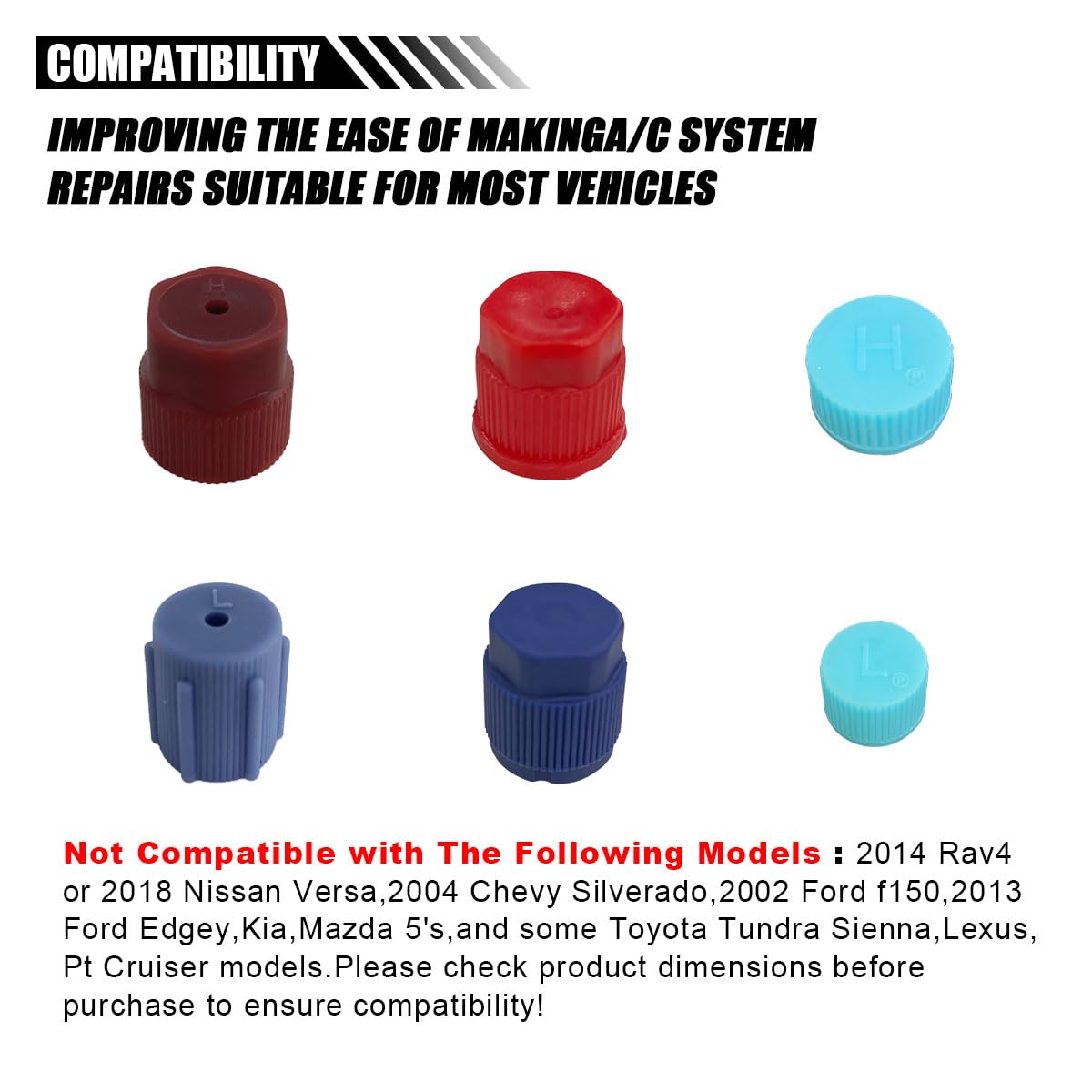 AC Port Caps Set - 2-Piece High & Low Pressure Charging Port Covers For Car Air Conditioning