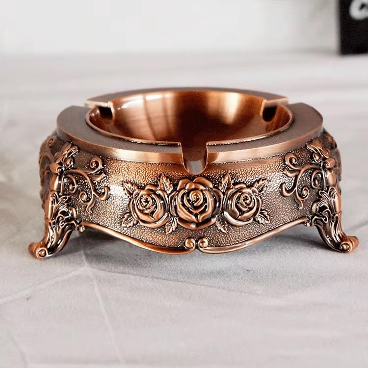 Seven Moon Vintage Decorative Windproof Ashtray for Cigarettes Portable Cigarette Ashtray for Indoor Outdoor Hotel Bar Cafeteria Hand Carved Smoking Accessories Fancy Gift for Men Women (Copper)-picture-22