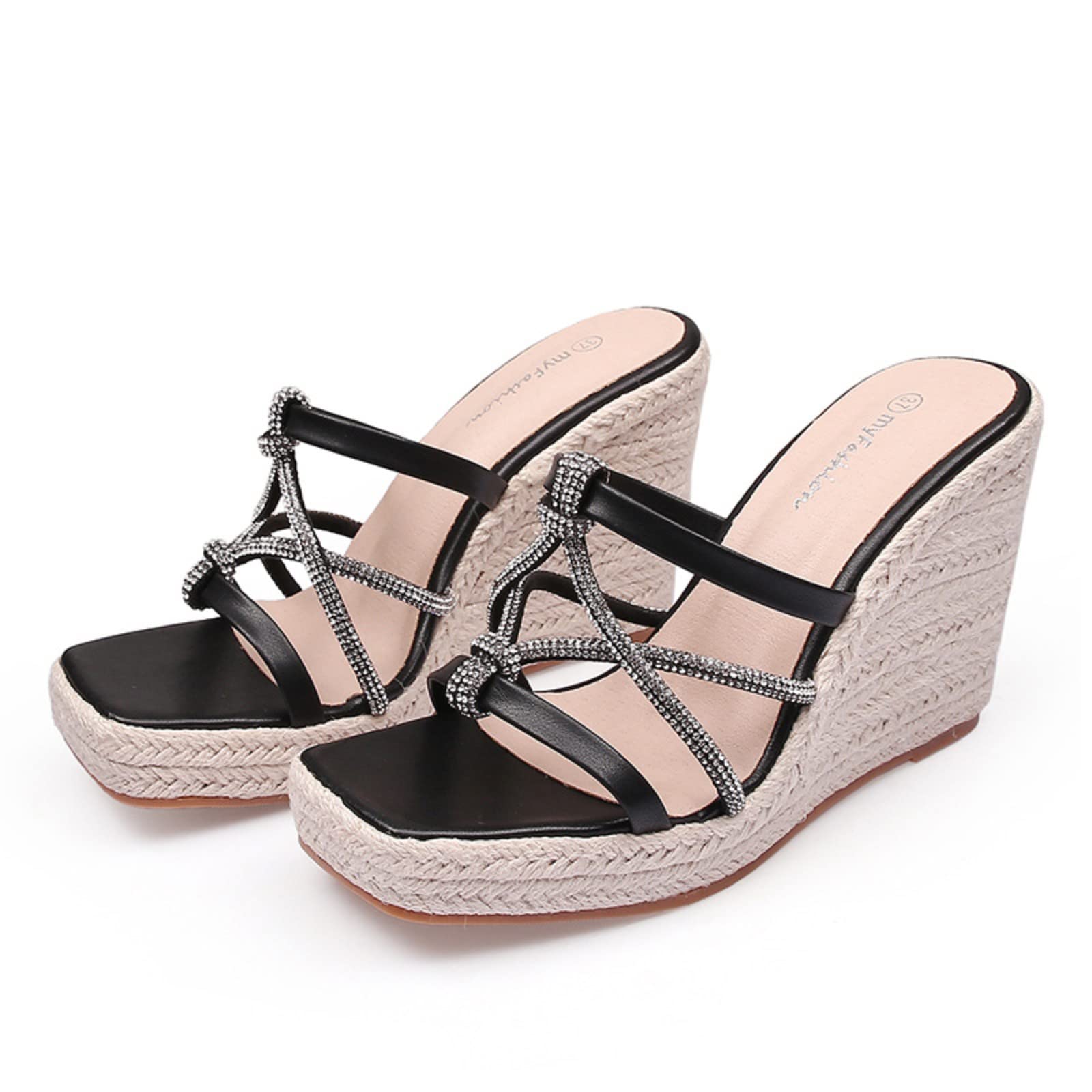 Ciabatte Mare Donna Sandali Espadrillas Con Strass Infradito Zeppa In Per E Zeppe Estive Casa Ciabatte-Donna- Gomma Pelle Antiscivolo Di Fibbia Scarpe Estivi Aperte Eleganti Comode