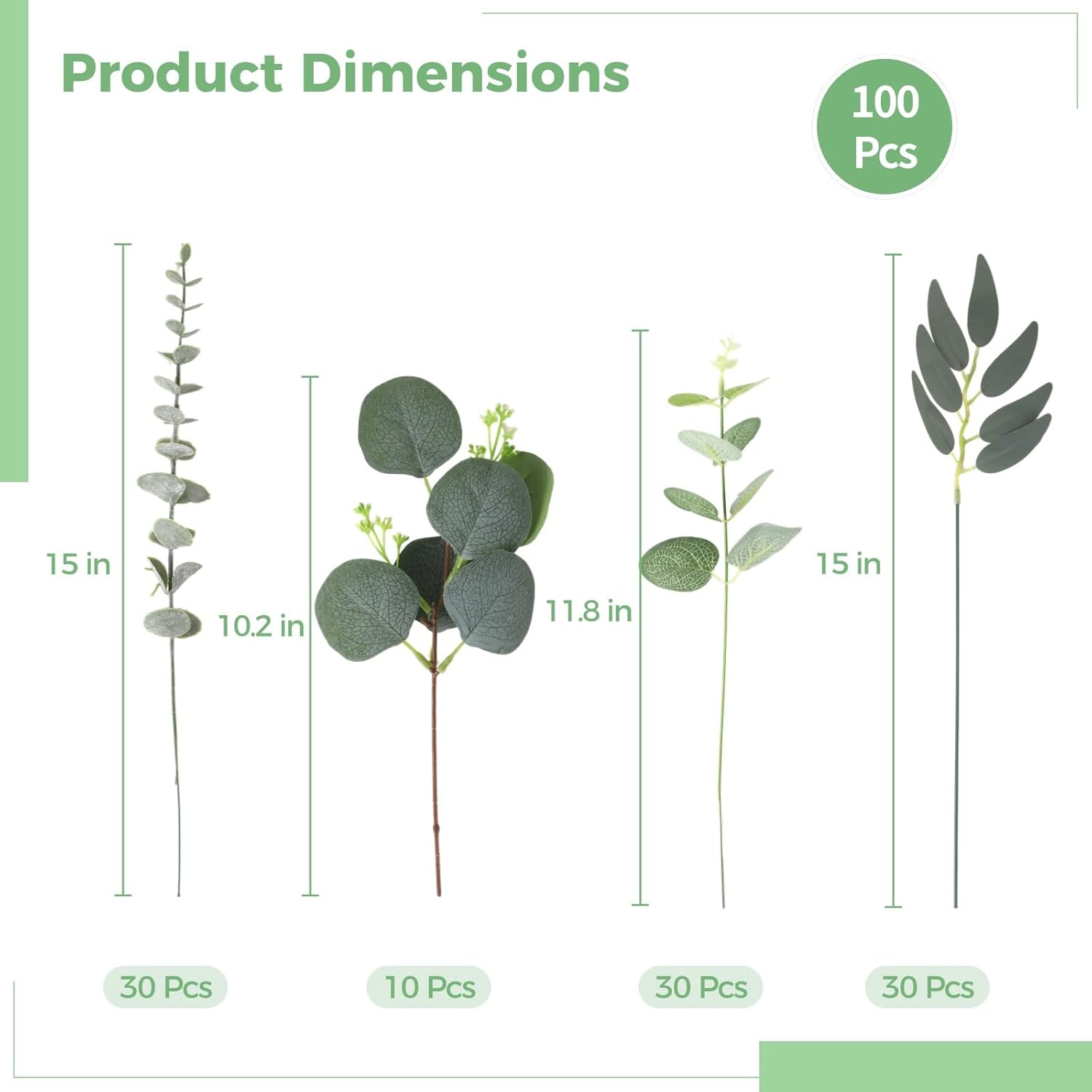 100 Pcs Eucalyptus Leaves Stems, 4 Kinds Mixed Artificial Greenery Stems, Fake Silver Dollar Eucalyptus Leaves, Faux Greenery Branches for Home Decor, DIY Bouquets, Floral Arrangement, Wedding - Image 4