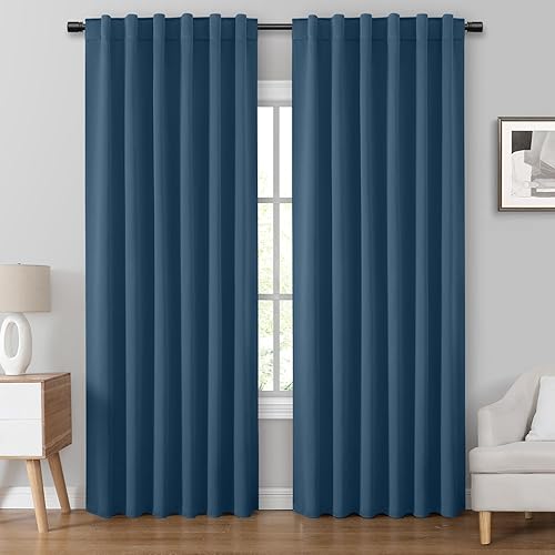 HOMEIDEAS Cortinas opacas de color verde azulado oscuro, 52 x 84 pulgadas de largo para oscurecer la habitación, cortinas y cortinas con aislamiento