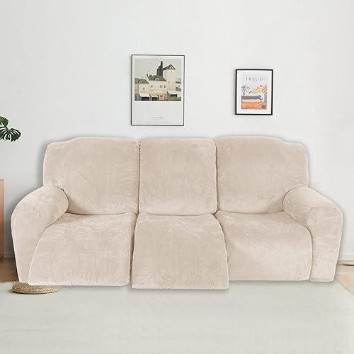 Miniatura 2 de vctops Funda de terciopelo de lujo para sofá reclinable de 8 piezas, funda elástica y suave para sofá de 3 cuerpos, funda antideslizante para sofá,
