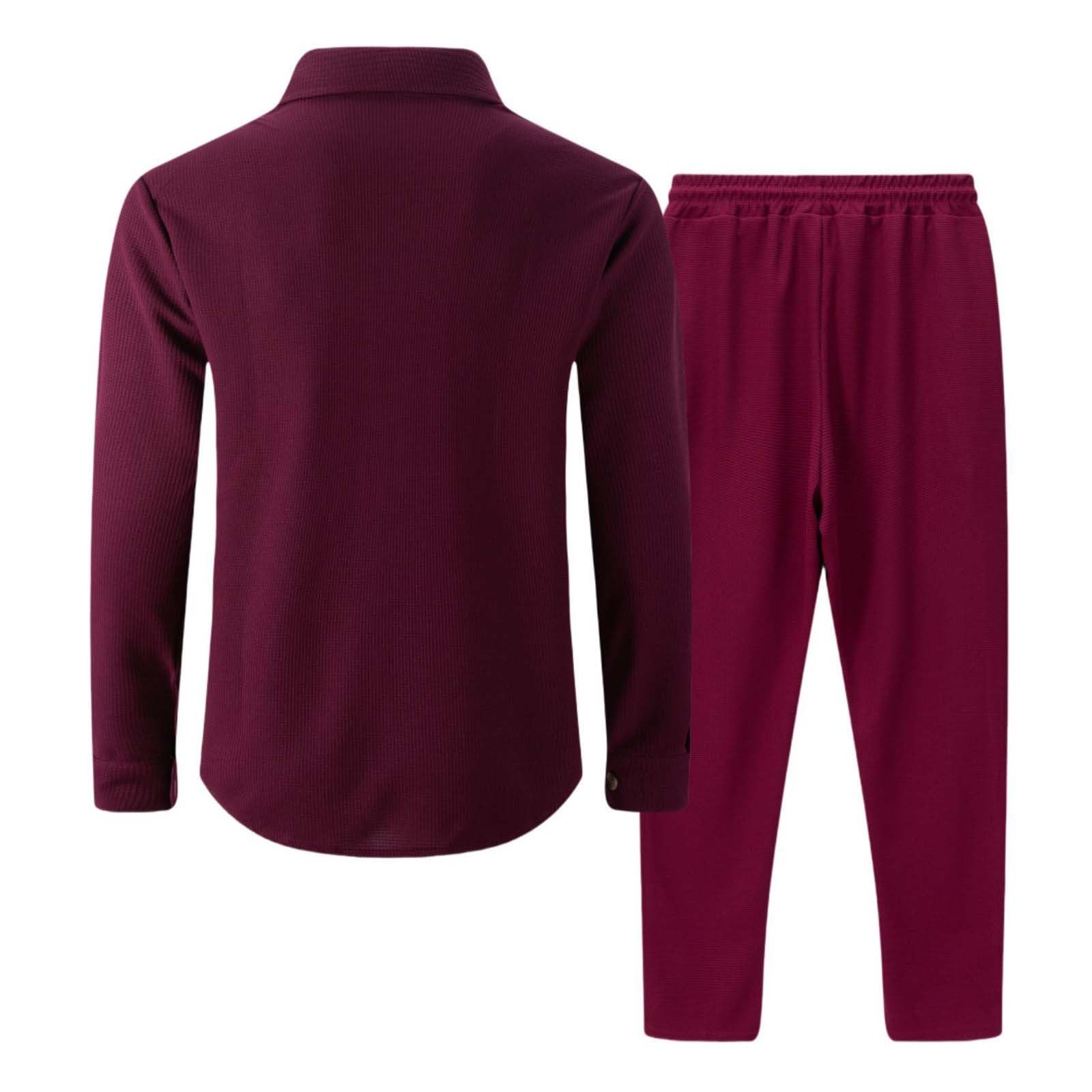 Conjunto genérico Camisa Manga Larga Pantalones de Punto Hombre Traje Casual Trabajo Dos Bolsillos Color Sólido Cómodo Elegante