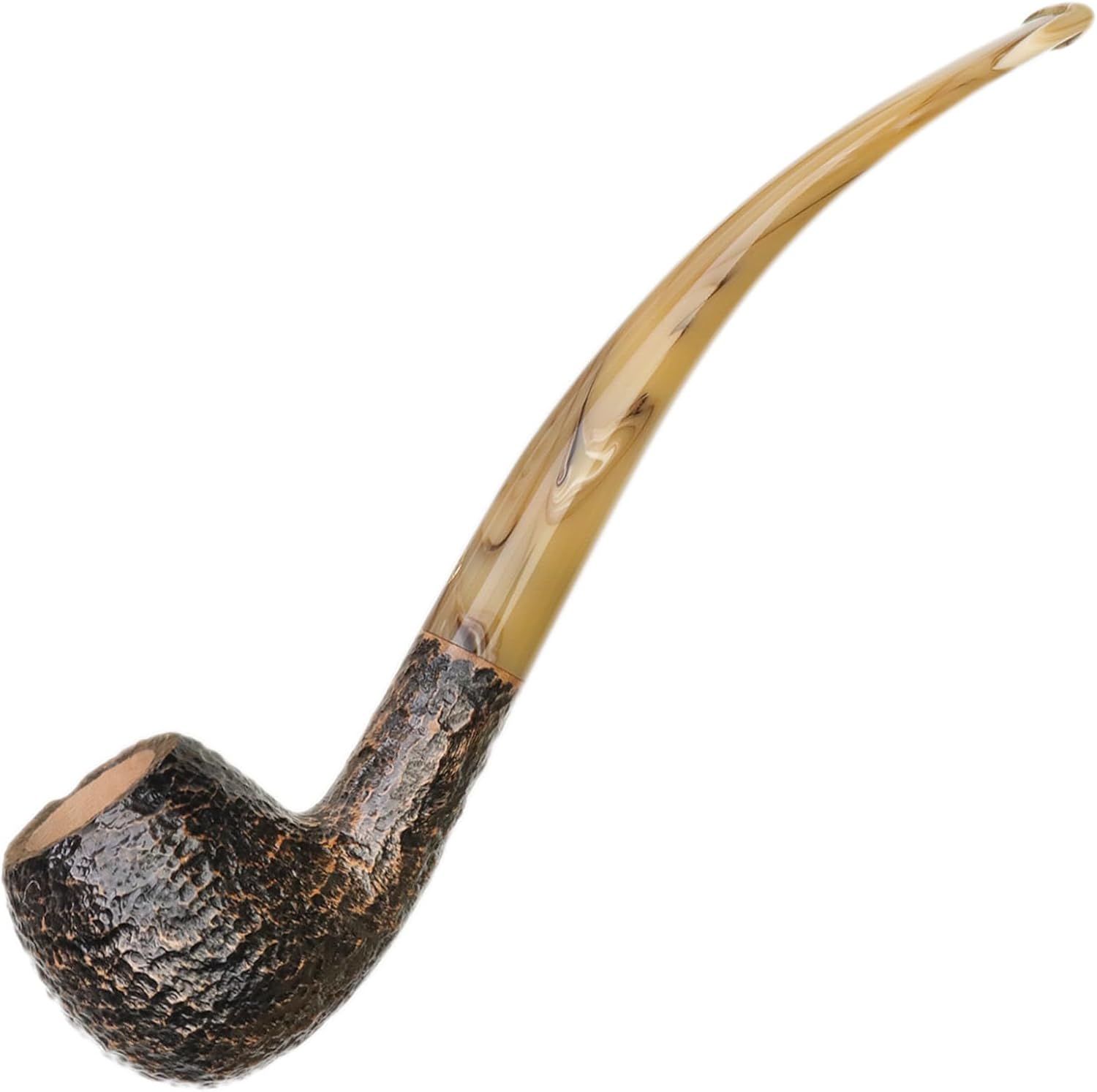 Savinelli Ginger's Collection - Semi-Churchwarden Long Wood Briar Pipe, Made in Italy, 6mm (Rusticated, 626 Bent Apple)