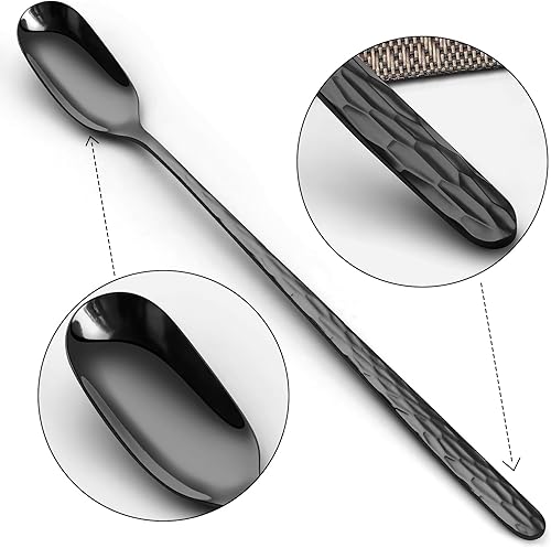 Miniatura 3 de YFWOOD Cuchara de té helado de mango largo de 9.1 pulgadas, cuchara de helado, cucharas de café largas, cucharas de cóctel de acero inoxidable,