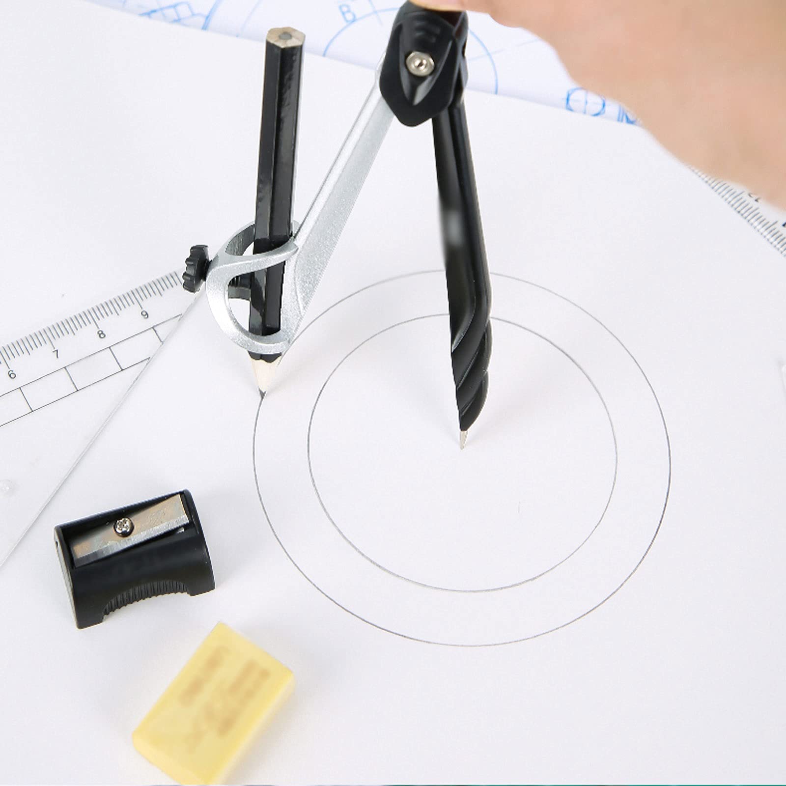 Mathe-Geometrie-Kit-Set, Mathe-Kompass, professionelles Zeichenwerkzeug-Set, Multifunktions-Kompass, Lernen spezieller Mathematik-, geometrischer Zeichen- und Geometrie-Kit(A)