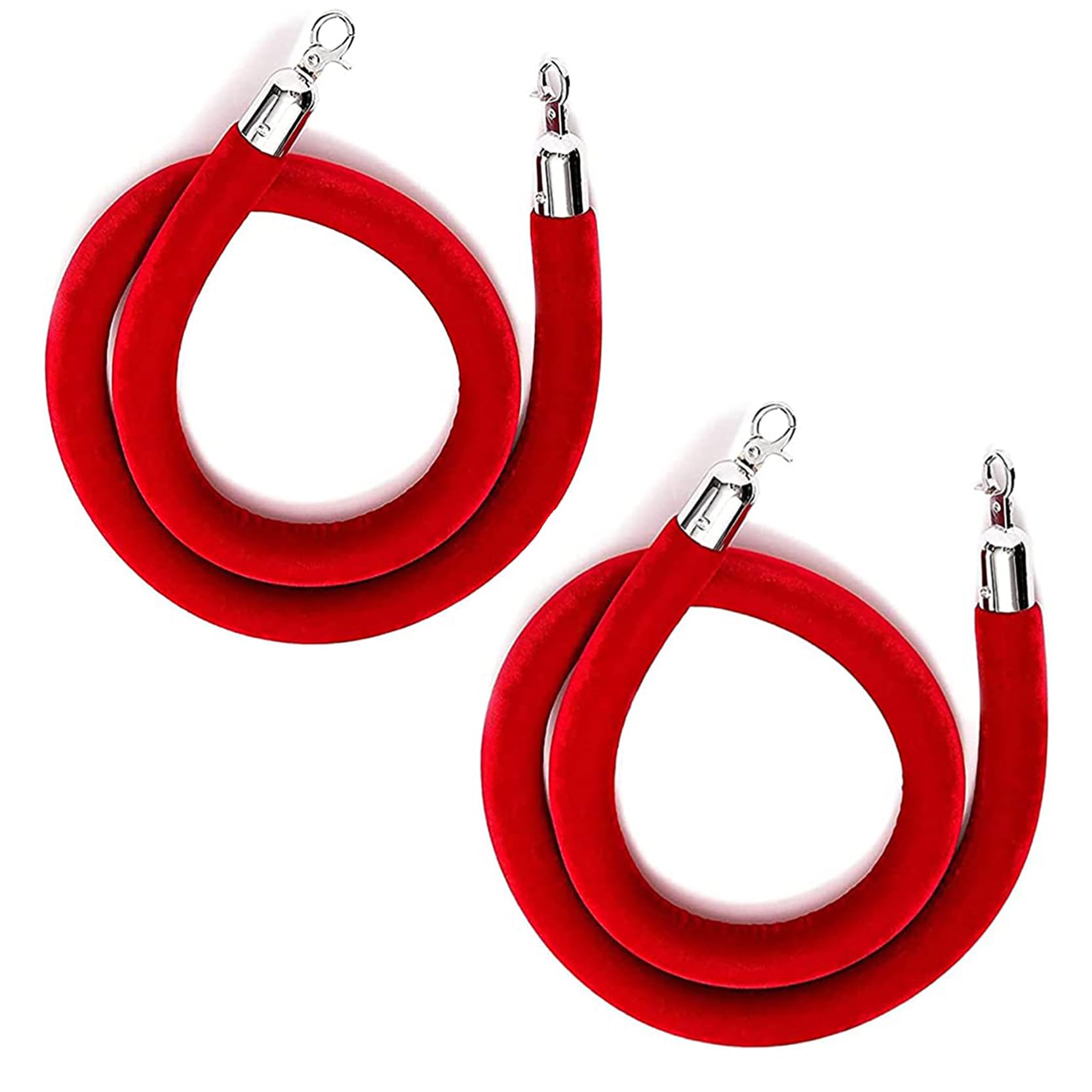Barriera per il controllo della folla, confezione da 2 corde in velluto rosso, paletti di delimitazione per code con ganci lucidi, per cinema, eventi, hotel - lunghezza 1 metro.