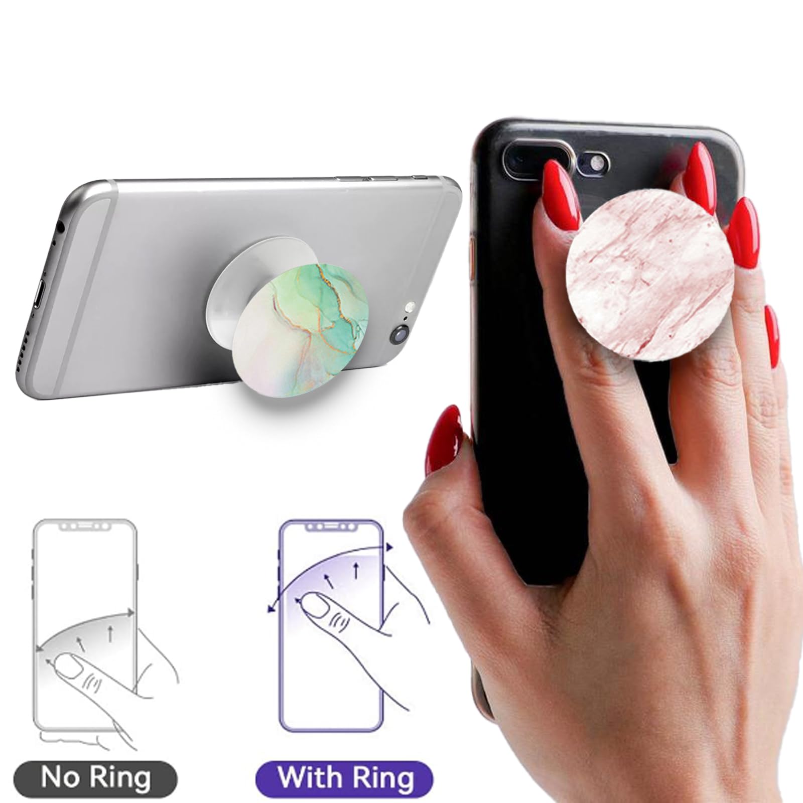 GlasFlength Pop Up Socket Porta Anello per Cellulare, Anello Cellulare Telefono con Base Allungabile e Maniglia Popgrip Rotanti a 360° Anello girevole a 255° per Smartphone e Custodie, Nero