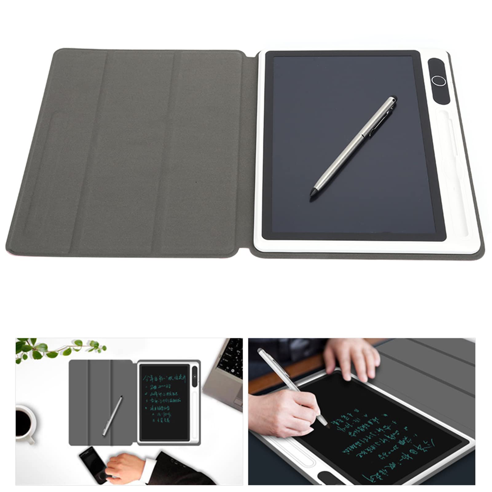 LCD Writing Tablet, Doodle Scribbler Pad Flexible and Bright Drawing Board for Business Supplies, with Hand Painting Tool (Black (with leather case)) — view 6
