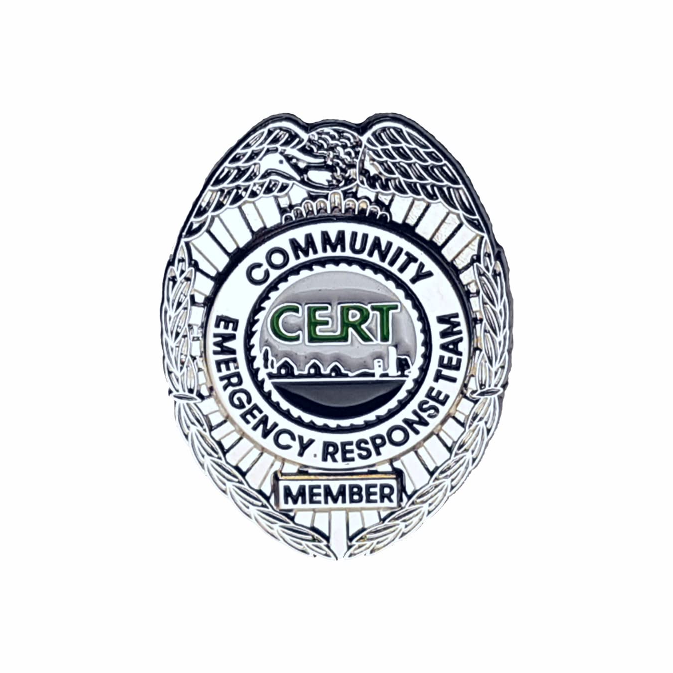 CERT 1" Lapel Pin Community Emergency Response Team Silver Shield US FEMA - A 05, Zinc, no gemstone