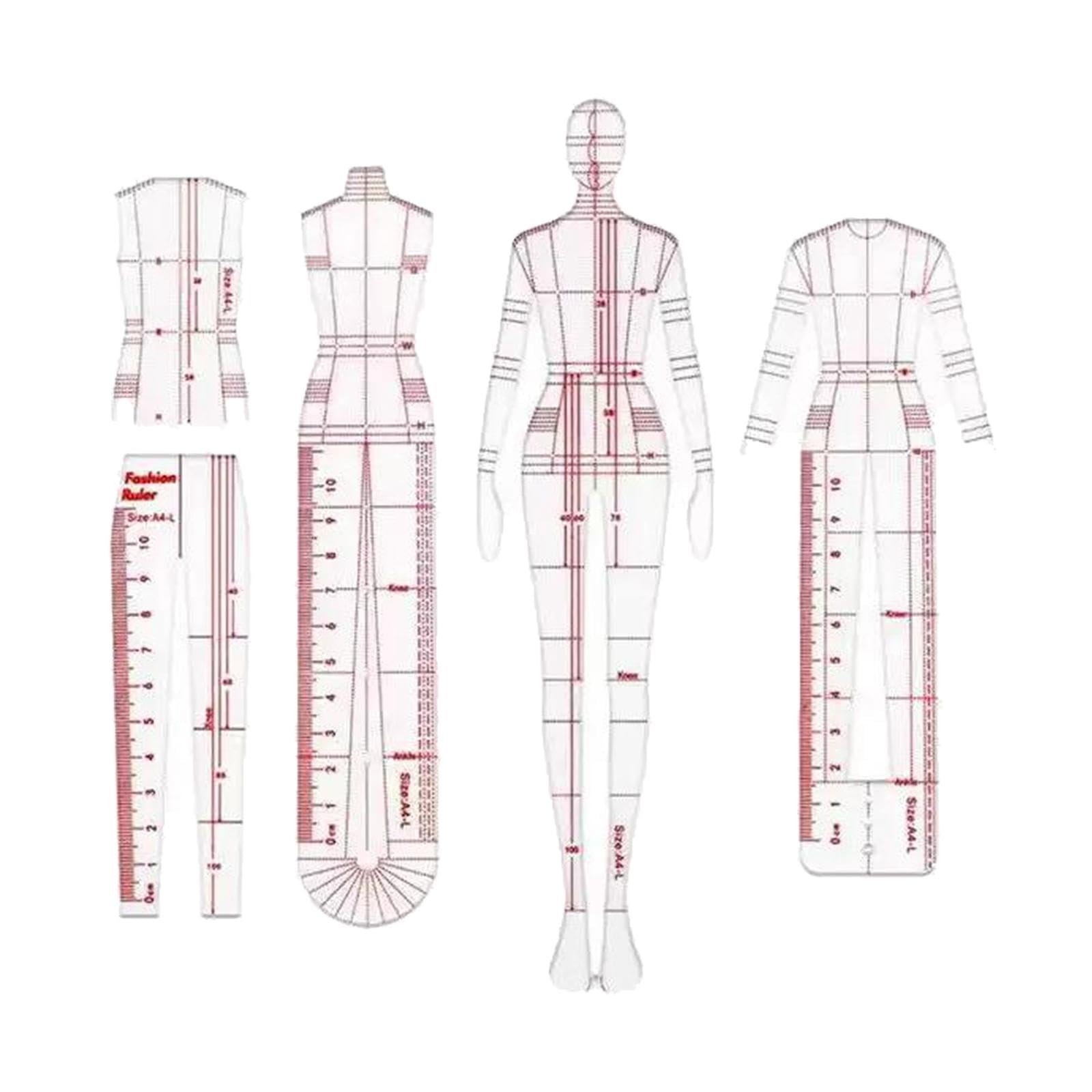Colaxi 4Pcs Fashion Drawing Ruler Measuring Ruler Ruler Set Template Patterns for Dressmaking DIY Quilting Sewing Drafting Designers