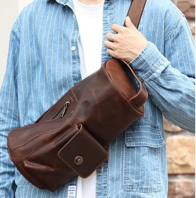 Vintage Crossbody Bag Cylinder Shoulder Chest Men's