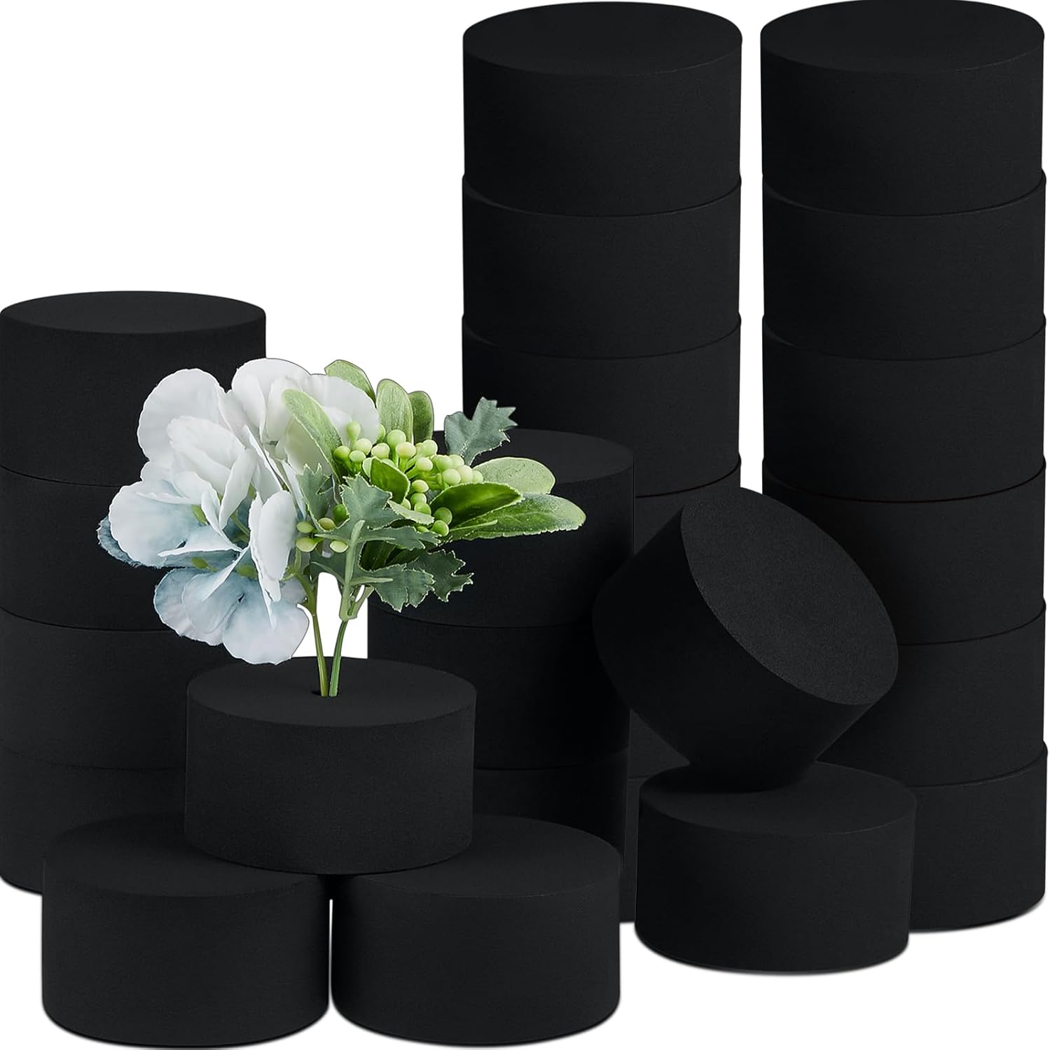 Frienda 24 Pcs Reusable Round Floral Foam Blocks 1.57" x 3.