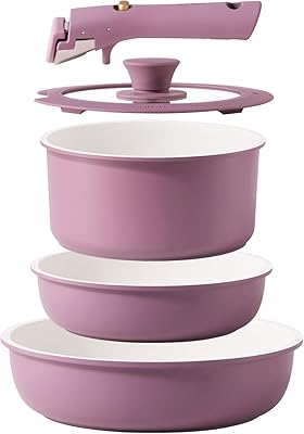 CAROTE 5pcs Pots and Pans Set Non stick,Cookware Set Detachable Handle,kitchen essentials,RV kitchen pot and pan,Induction Cookware,Oven Safe,PFOA PFOS FREE,Purple
