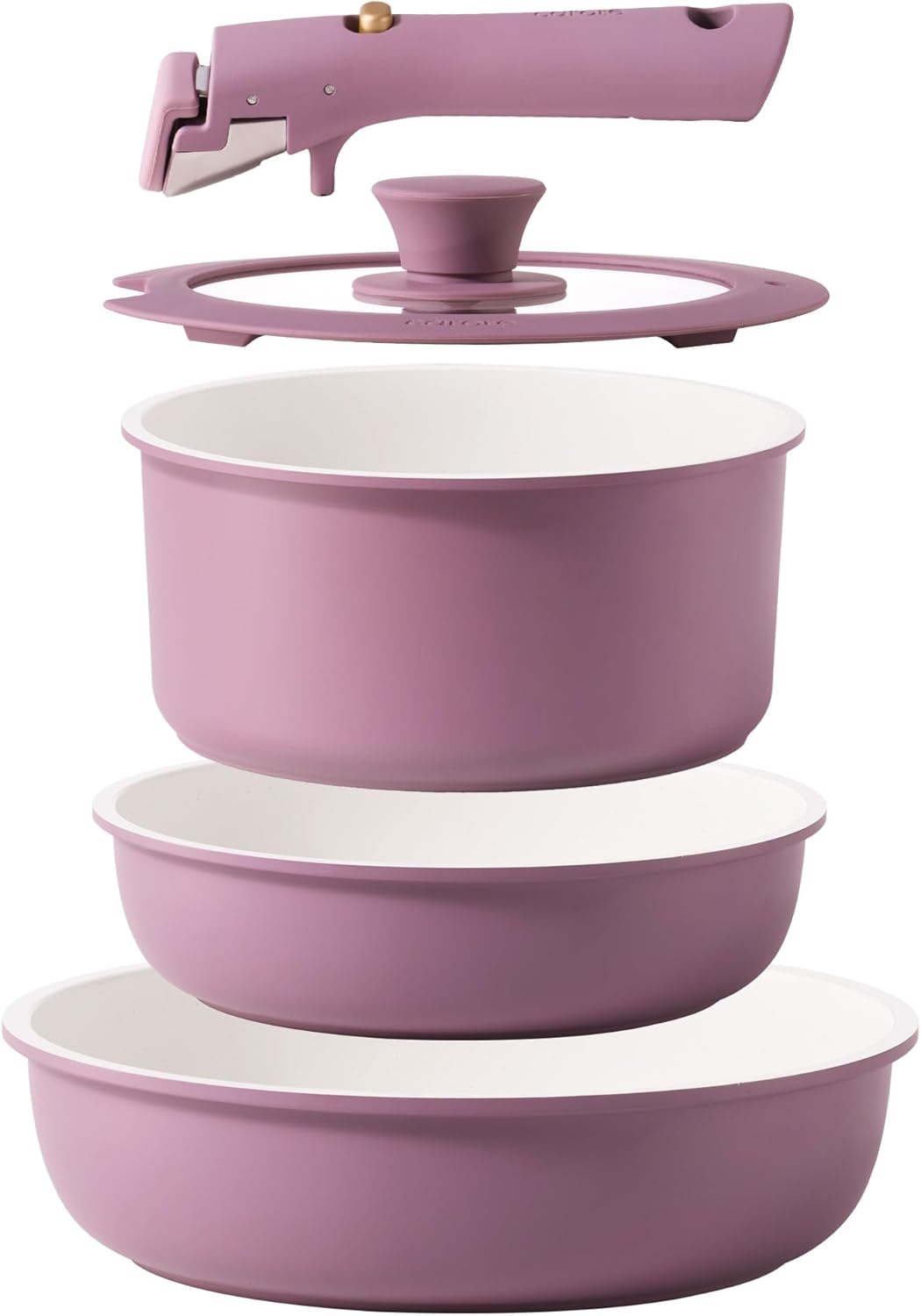 CAROTE 5-Piece Nonstick Cookware Set with Detachable Handles – PFOA-Free, Oven Safe, Induction Compatible, Purple