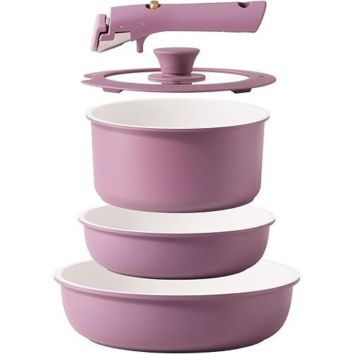 CAROTE 5pcs Pots and Pans Set Non stick,Cookware Set Detachable Handle,kitchen essentials,RV kitchen pot and pan,Induction Cookware,Oven Safe,PFOA PFOS FREE,Purple