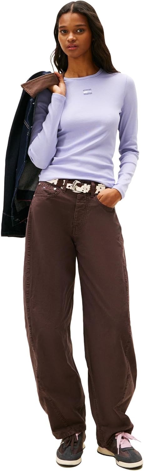 Tommy Jeans Womens Long Sleeve Ribbed Graphic Tee with Embroidered Flag Detail - Image 3