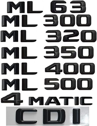 Para Mercedes Benz ML55 ML63 AMG ML300 ML320 ML350 ML400 ML500 ML550 4MATIC CDI tronco emblema trasero emblema insignia letras negras emblemas