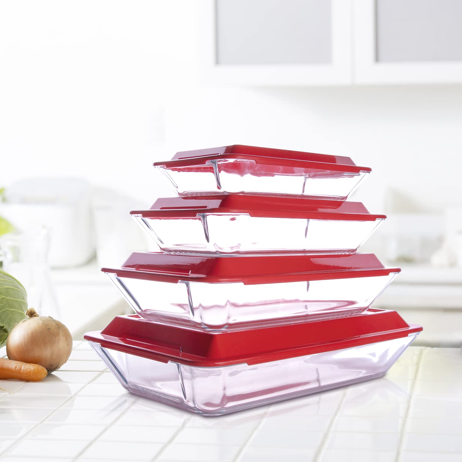 Set de 6 piezas de vidrio templado con tapa, rectangular, juego de moldes para horno, congelador y lavavajillas (1L + 1.5L + 2.5L + 3.8L)