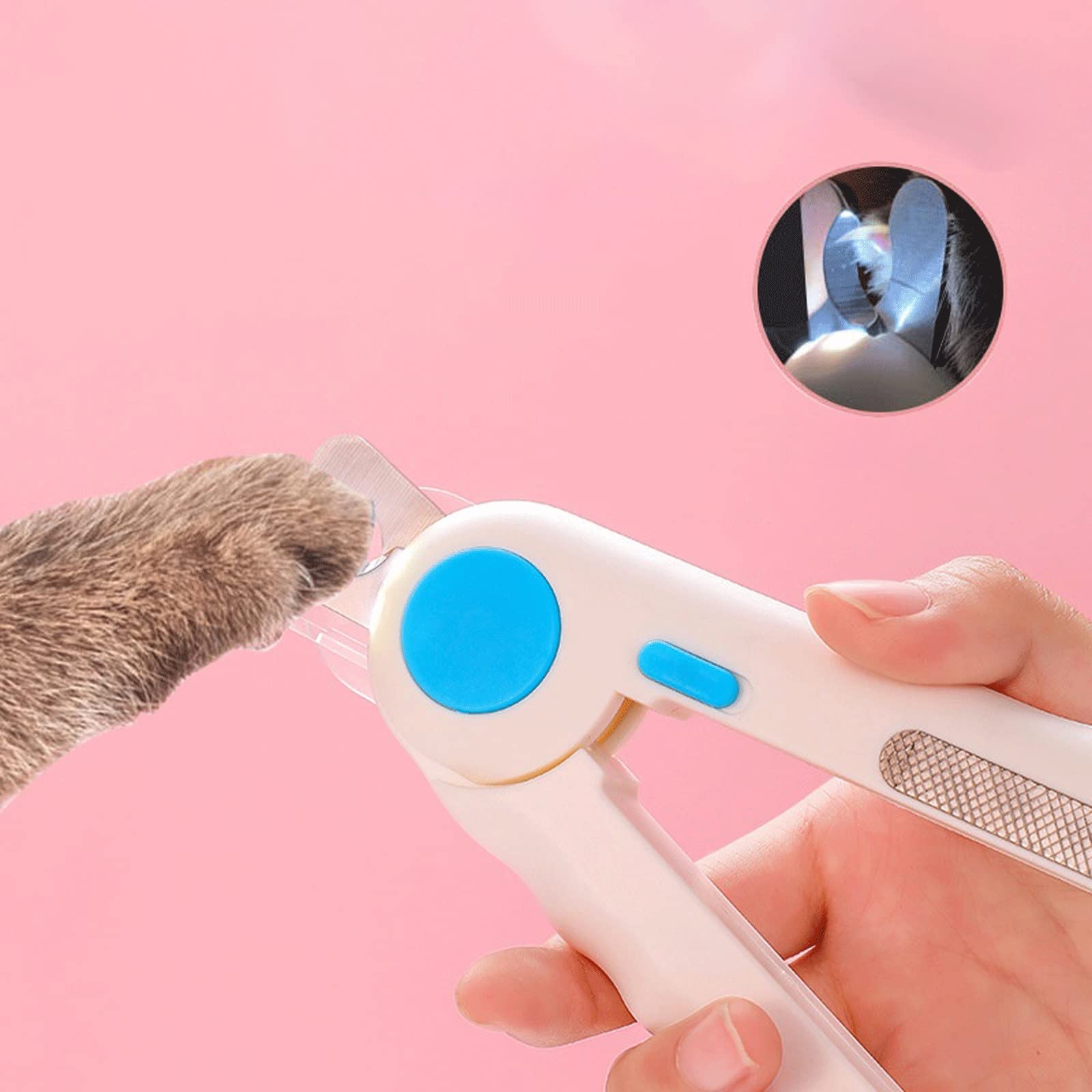Cortaúñas para principiantes simple para mascotas, producto de limpieza, lámpara LED, a prueba de sangre, cortaúñas para gatos y perros (LED rosa)