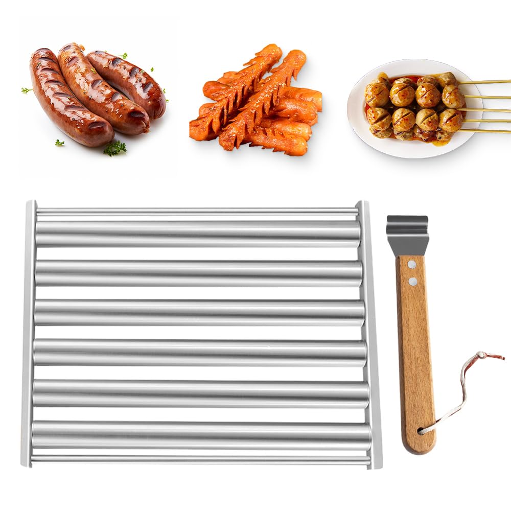 Hot Dog Roller Sausage Roller Rack, 2025 Upgraded Hotdog Roller Stainless Steel Sausage Roll Rack Stainless Steel BBQ Hot Dog Rack, Hot Dog Roller for Family Gatherings Camping Food Trucks (Medium)
