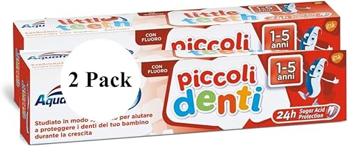 Aquafresh Pasta de dientes pequeños Piccoli Denti Dentifricio 1-5 años, importación italiana, 1.7 fl oz 1.7 onzas (paquete de 2)
