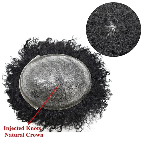 Miniatura 3 de Curva pelo afro rizado Toupee para hombres negros 12MM Full Poly afroamericanos sistemas de reemplazo de cabello humano duradero inyectado poli piel