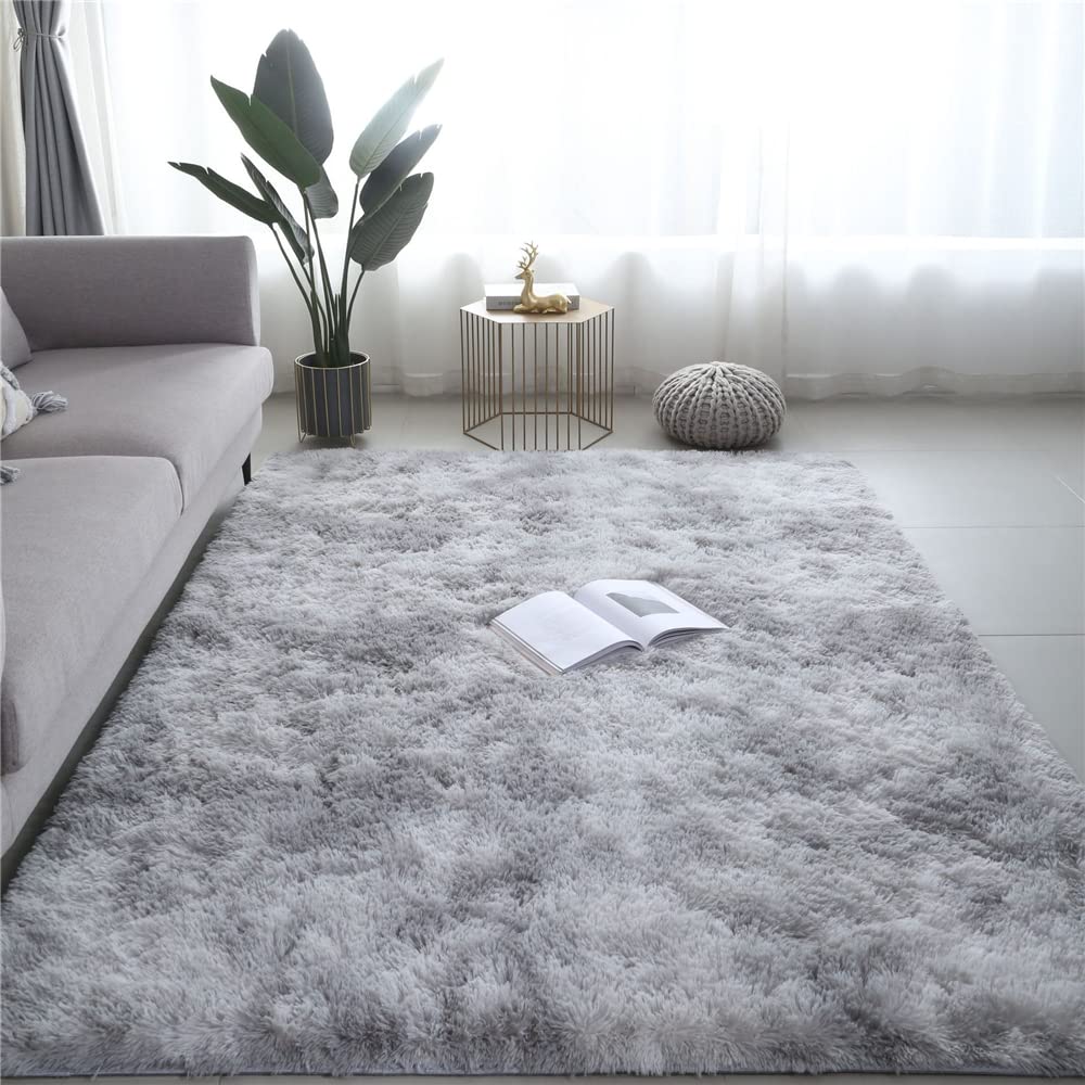 Hiseng Grey Extra Soft Indoor Area Rug, Modern Fluffy Long Carpet Living Room Shaggy Nursery Kids Playing Mat Bedroom Dining Room Floor Mat Home Decor (60X200cm,)