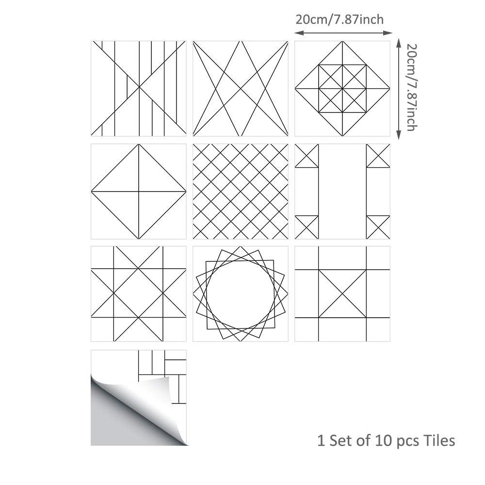 Pegatinas para azulejos de cocina, baño, 30 cm x 30 cm, diseño simple, autoadhesivas, impermeables, cocina, baño, sala de estar, TV, decoración de fondo 1 juego de 10 piezas