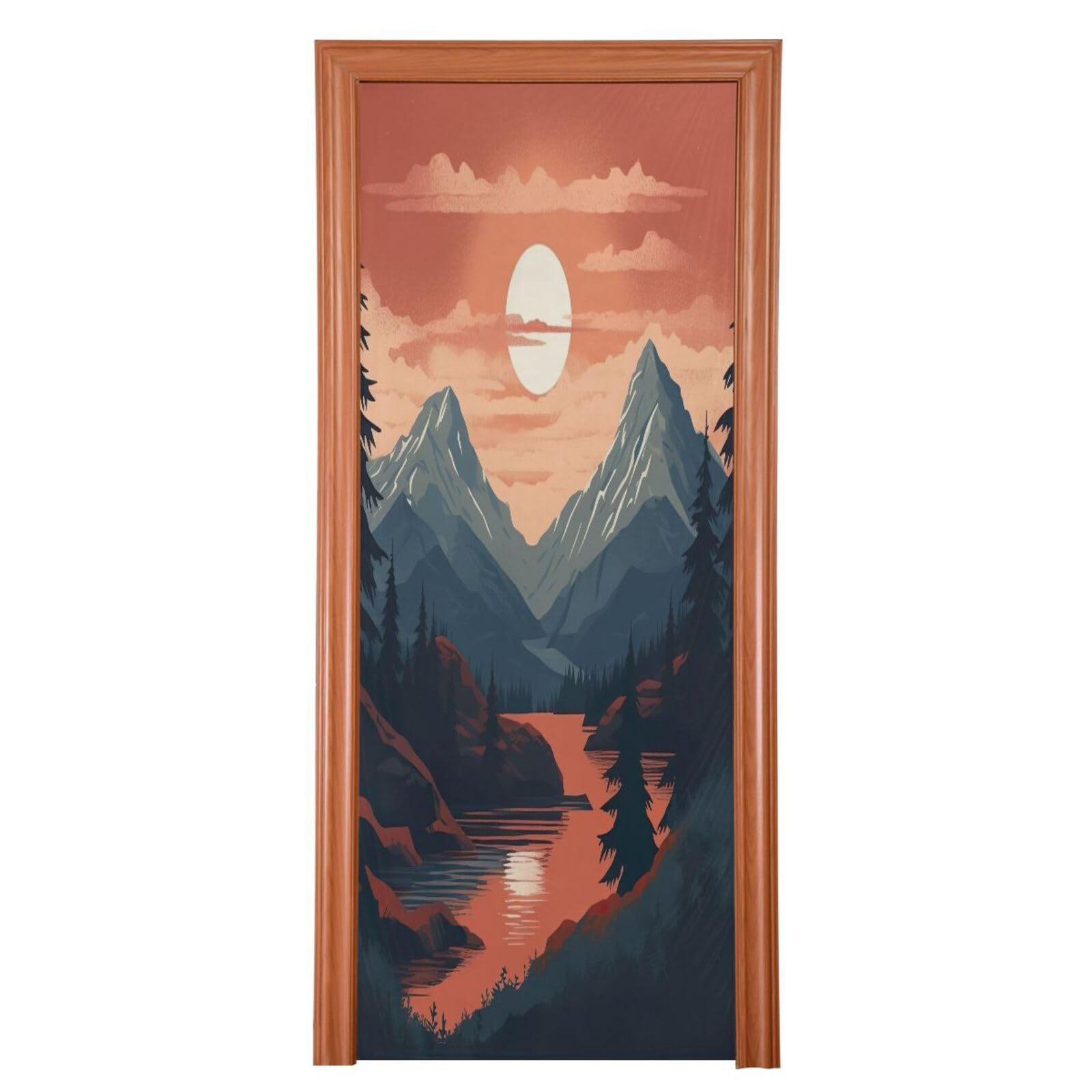 FLildon Vintage Mountain Landscape Door Cover Decoration, Party Accessory Porch Decor for Festive Ornament Room Door Covers 32 x 79 Inch