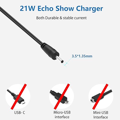 Miniatura 3 de Cable de alimentación de cargador de 21 W compatible con Echo Alexa de 1 y 2 generación, adaptador de CA compatible con Echo Show (1 generación),