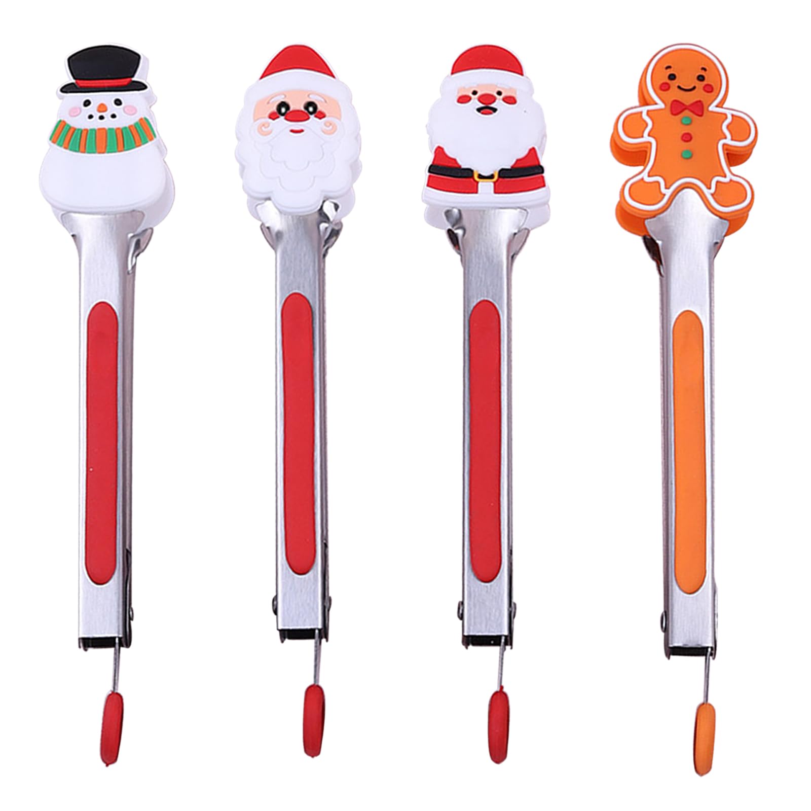 Alipis 4x Weihnachts-Silikonzangen (17,8 Cm) – Schneemann, Lebkuchenmann & Weihnachtsmann-Motive