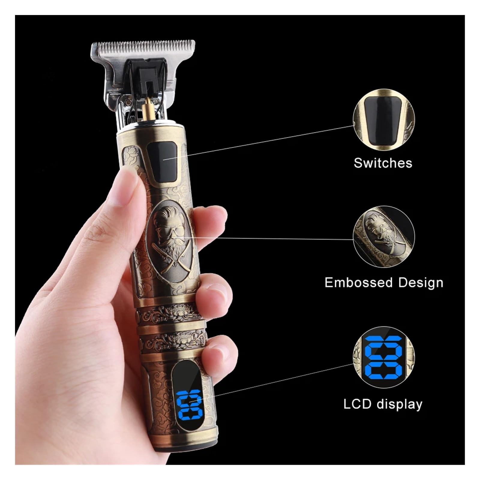 Rasoi T9 0mm USB Elettrico Tagliacapelli Ricaricabile Tagliacapelli Professionale Uomo Rasoio Barba Trimmer per Uomini Barbiere (IndianLCD)