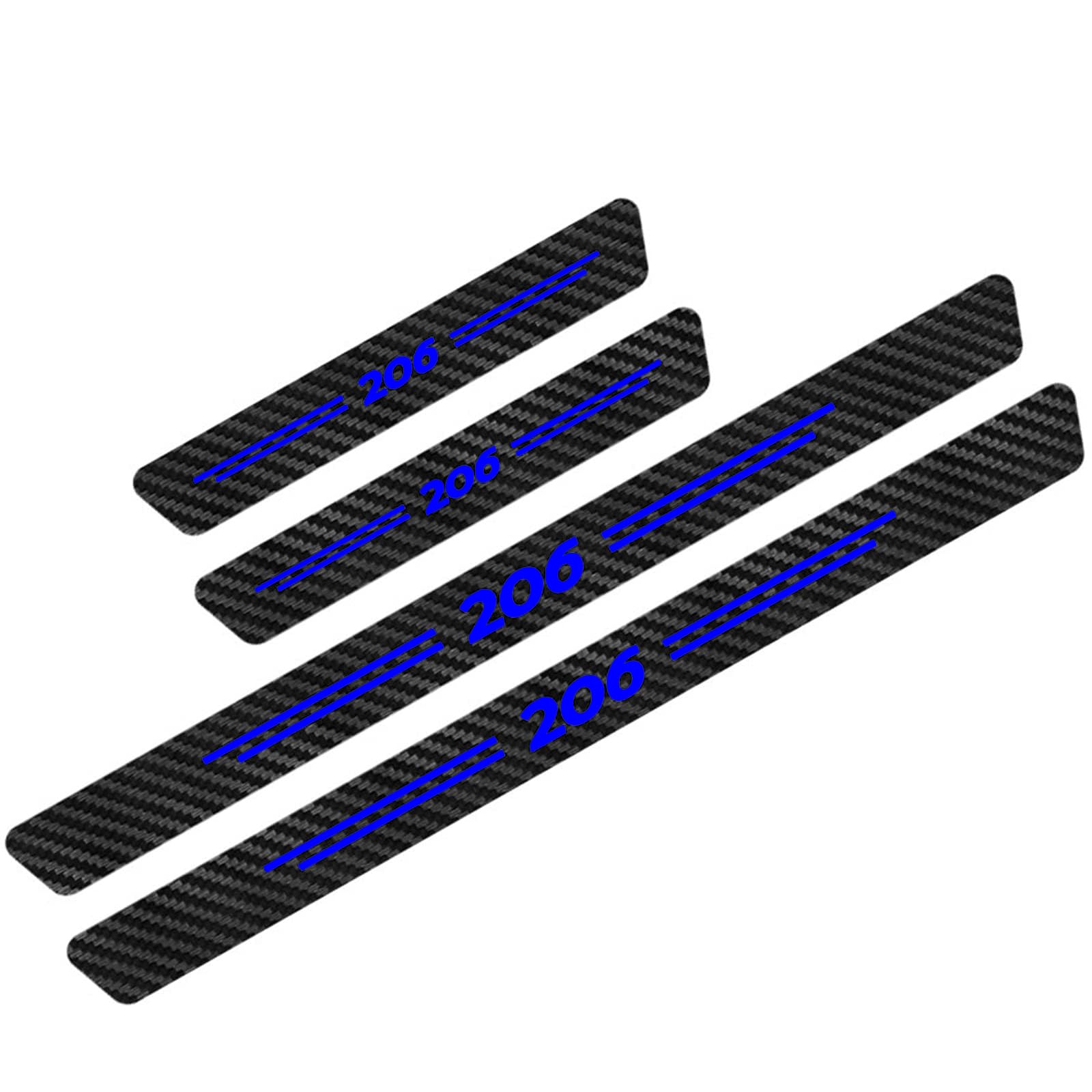 Klhywen 206 Blue 4 Pcs Car Door Sill Protector Strips For Peu-Geot, Carbon Fiber Threshold Stickers Kick Plates Trim Film Auto Body Styling Accessory,