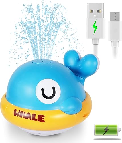 Juguetes de baño para bebés  Juguetes de baño para niños de 1 a 3 años, juguetes de bañera recargables con aspersor de ballena iluminados, juguetes