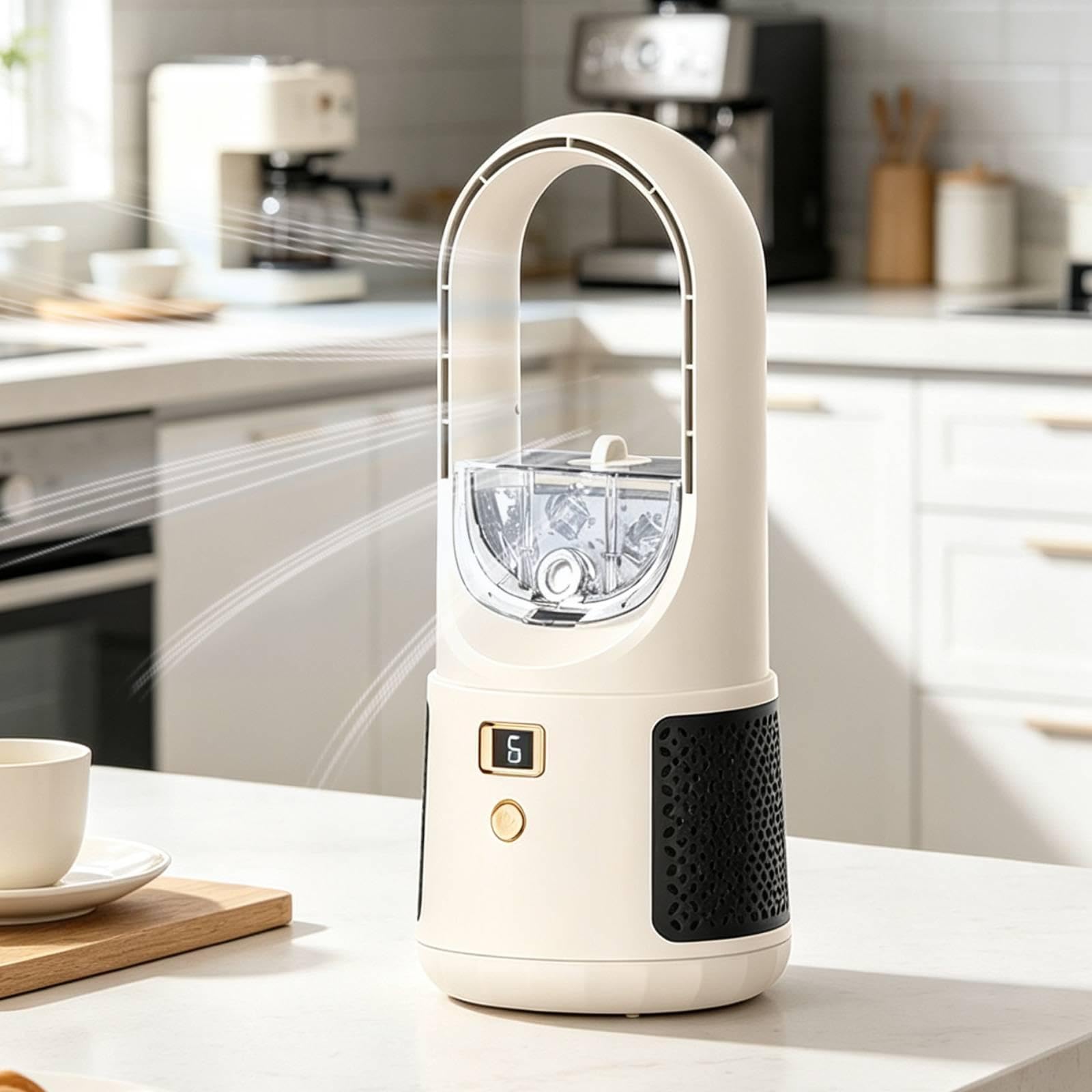F Fityle Ventilatore da Tavolo con umidificatore, Senza Pale, Ricaricabile Tramite USB, 6 velocità, per Raffreddamento Personale e Portatile, Ideale per la