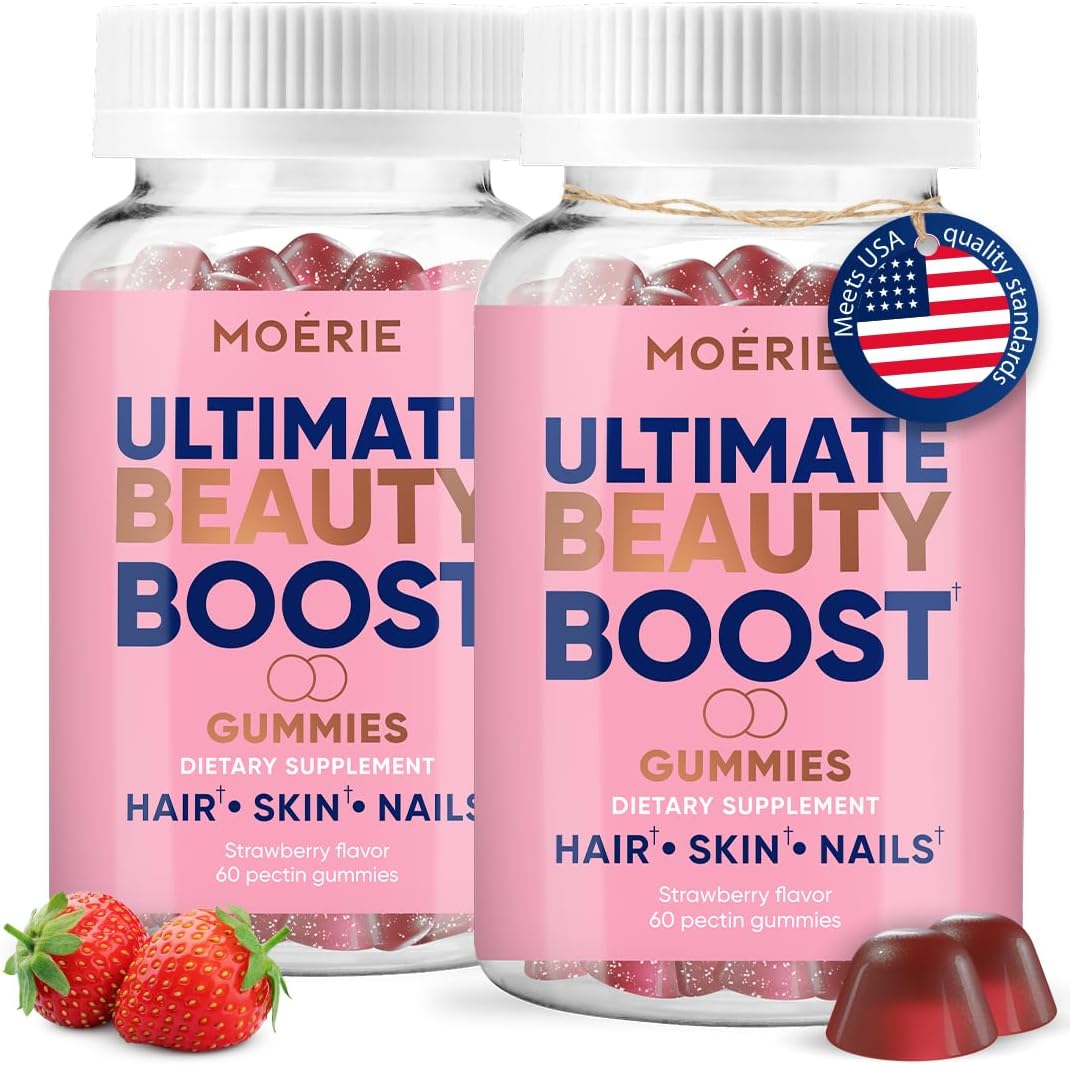 Moerie Hair Skin and Nails Gummies for Women & Men – Biotin for Hair Loss, Gummy Vitamins & Growth Dietary Supplements – Sugarbear for Thicker Hair – Allergen Free – 120 per serving – Balanced Diet