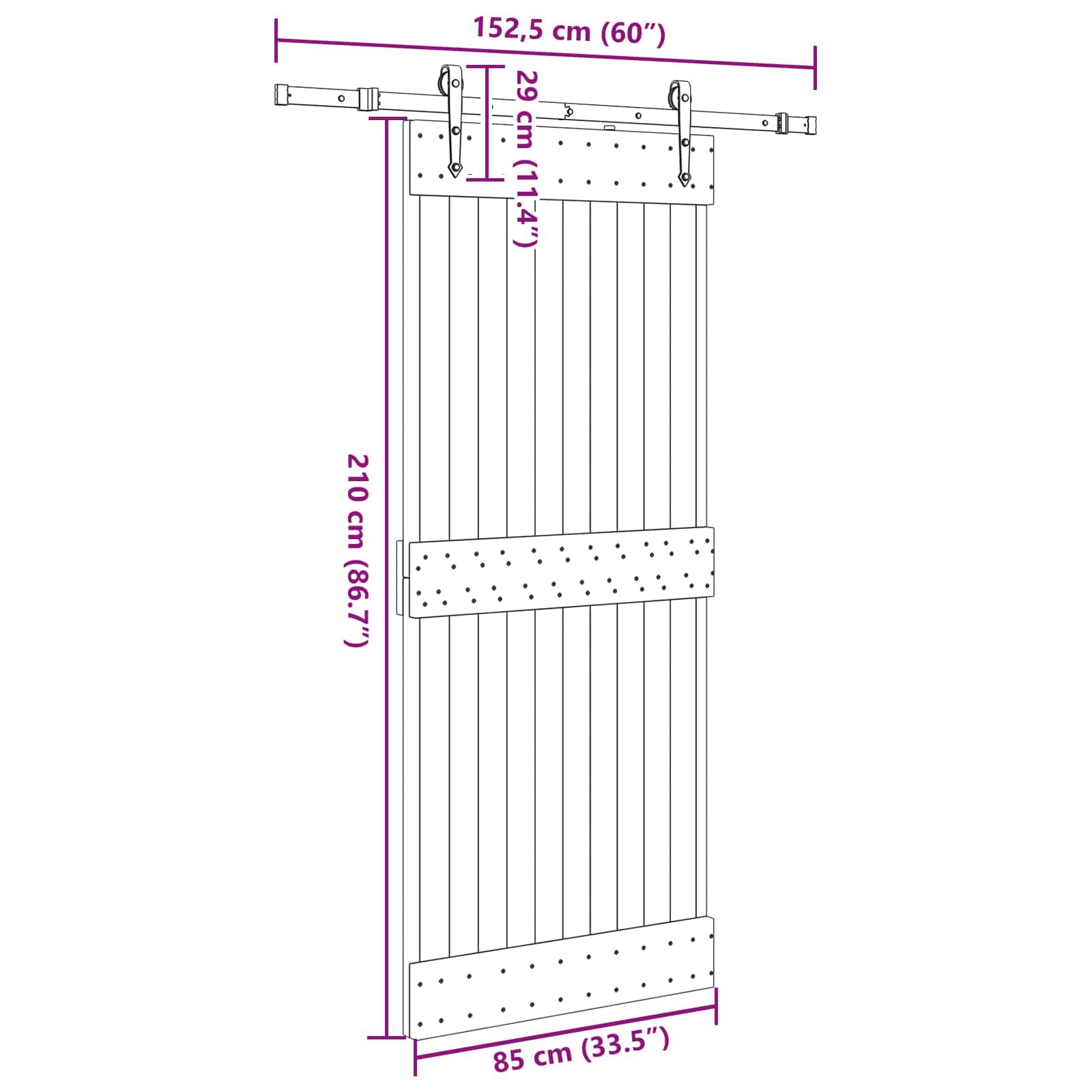Puerta corredera Narvik natural y negra 152,5 x 210 cm | Madera de pino maciza, guía de acero barnizado en polvo, diseño que ahorra espacio, deslizamiento superior