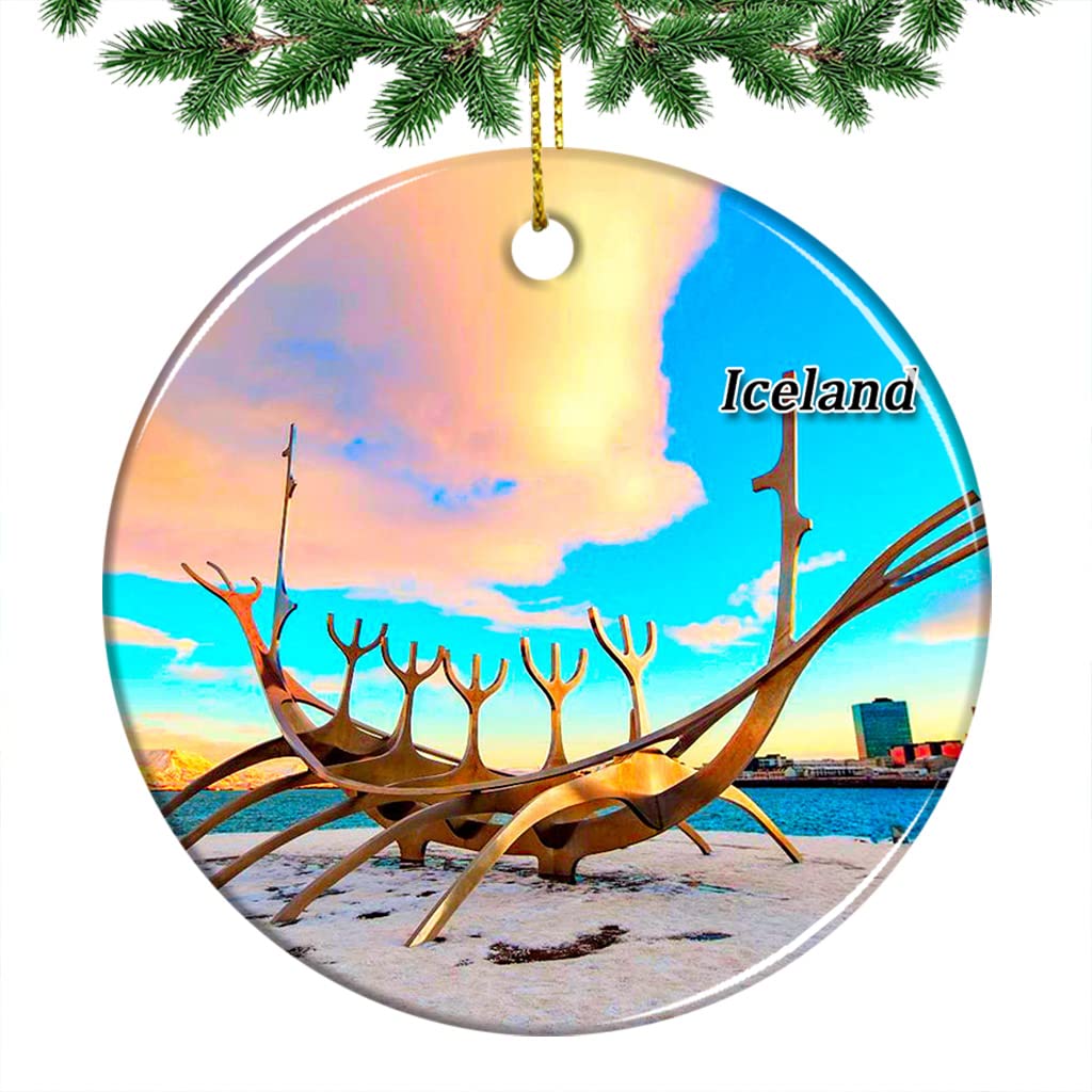 Iceland Reykjavik Sólfar Christmas Ornament 2022 Hanging Xmas Tree Pendant Decoration Double Sided Ceramic Souvenir Travel Gift 2.8 Inch