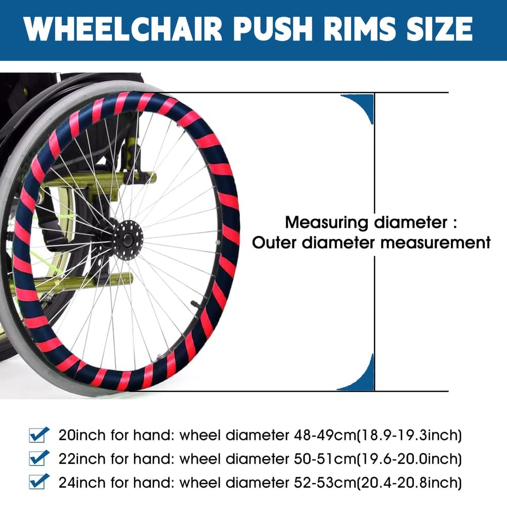 Fundas para Aros de Rueda de Silla de Ruedas, 1 par de Fundas de Silicona para Aros de Rueda de Silla de Ruedas de 20, 22 y 24 Pulgadas, Funda de Silicona para Empuje Manual, Resistente al d