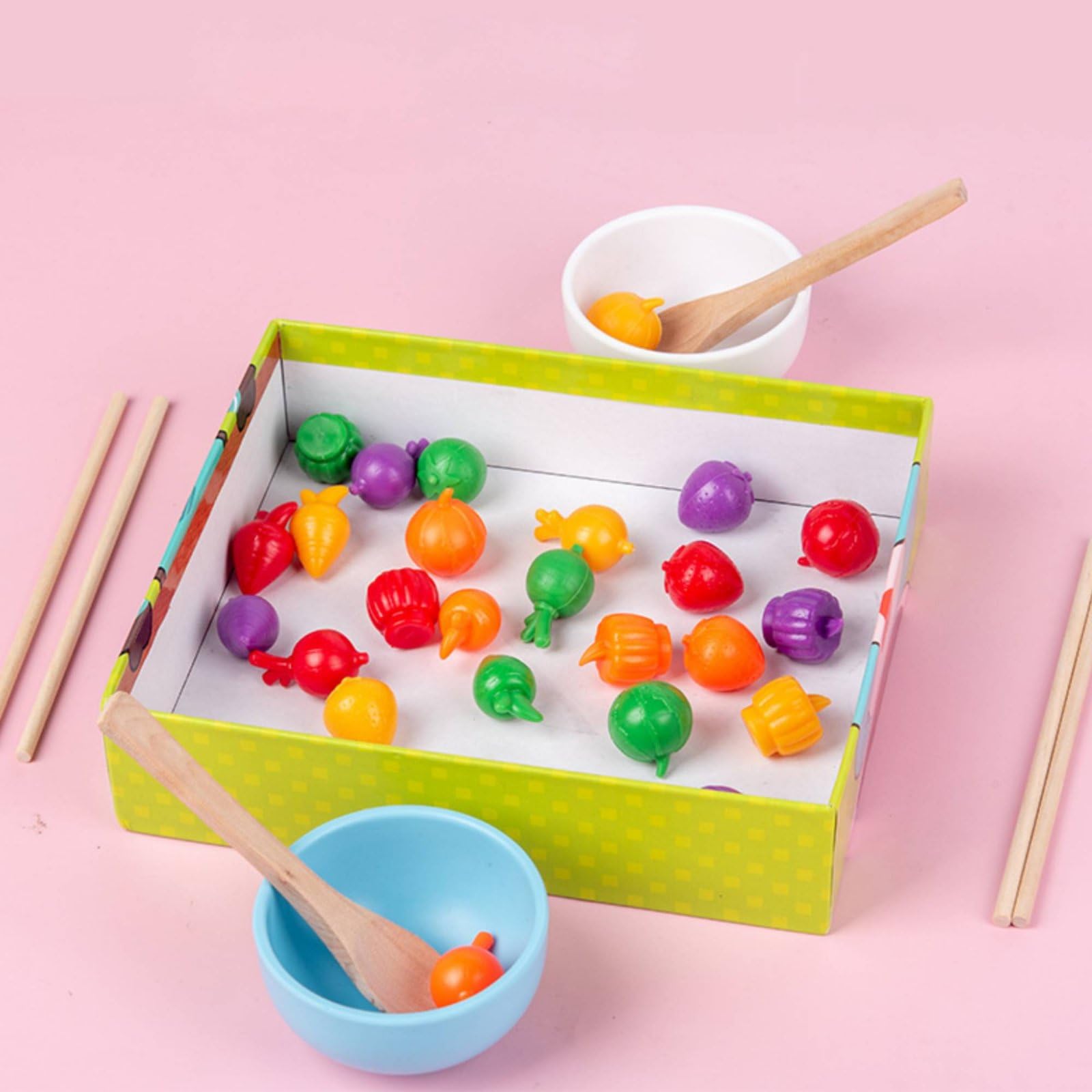 Gralara Gioco di Alimentazione con Bacchette Sviluppo Della Motricità Fine Gioco con Bacchette Apprendimento Precoce Giocattolo Alimentare in Legno per Classe