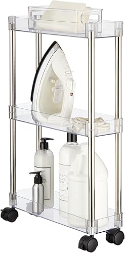 mDesign Carrito de almacenamiento delgado portátil de 3 niveles para el hogar, baño, cocina, sala de manualidades, lavandería, oficina y sala de