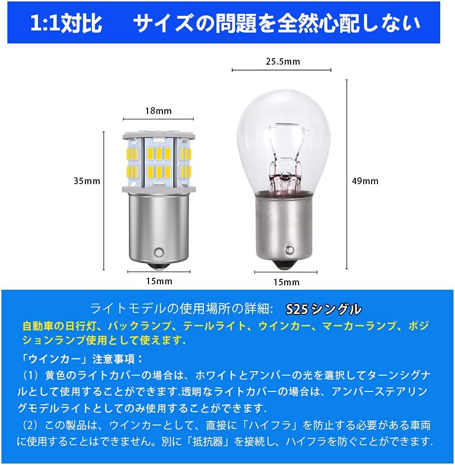 新作モデルS25 180℃ ダブル球 LEDバルブ ホワイト 54連SMD G18 ライト
