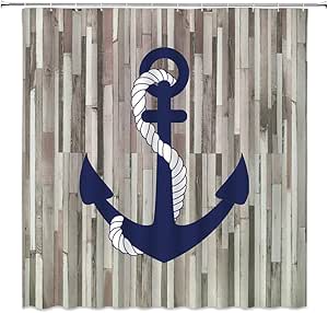 Rideau de douche en tissu avec crochet motif phare, océan, côtier, plage, voilier, pour salle de bain, 119 x 162 cm