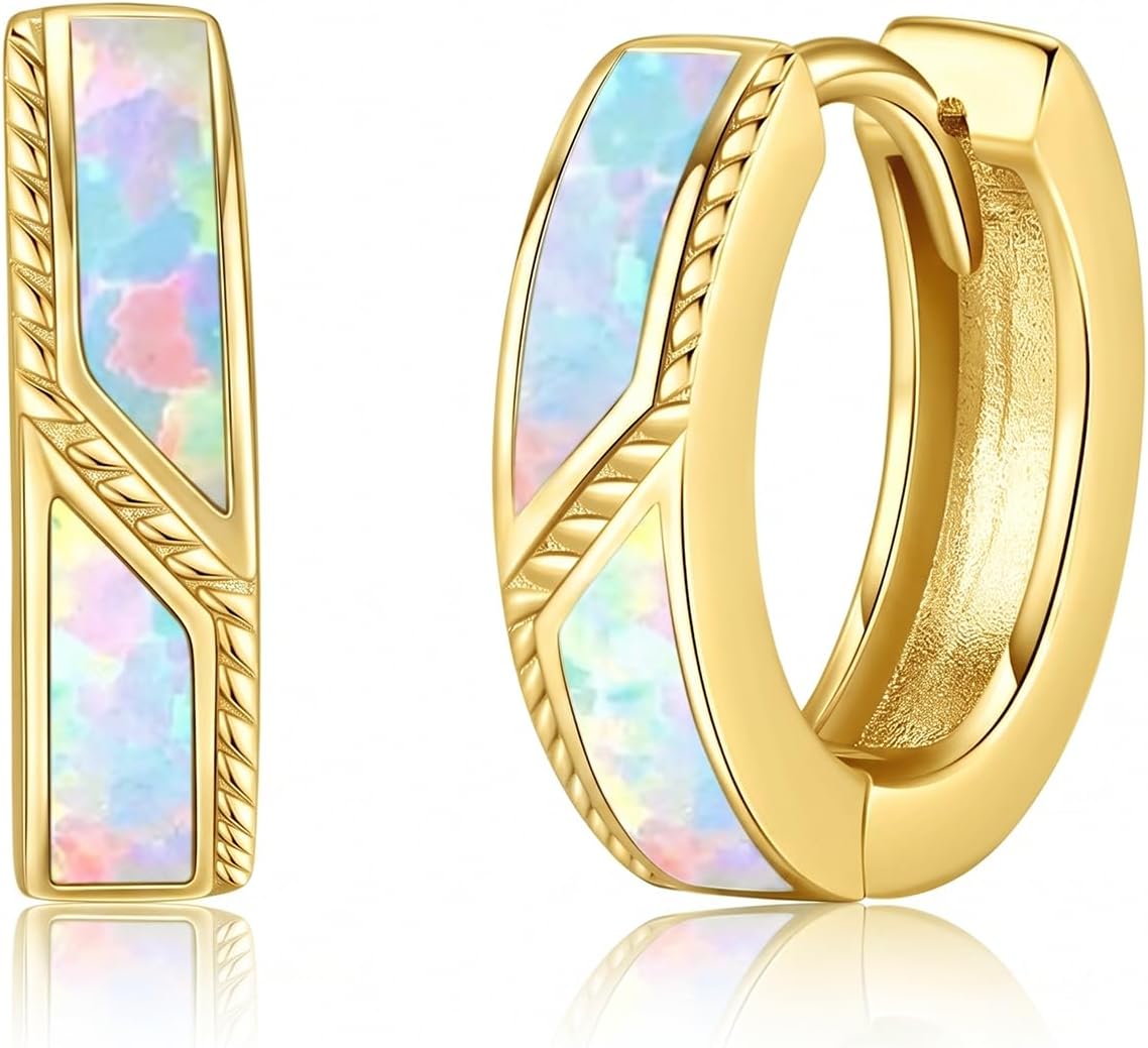 Opal Hoop Earrings Women Turquoise Malachite Earring Abalone Jewelry