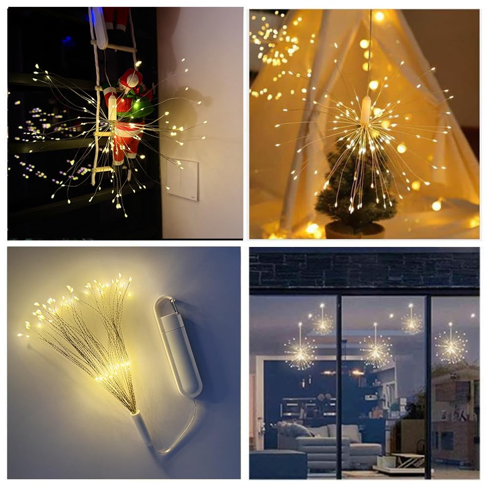 Feuerwerk Lichter, 240LEDS/480 LEDs USB-betriebene hängende Feuerwerklichter mit 8 Modi, Fernbedienung, Draht hängende Feuerwerk Lichter für Garten Hof Baum Dekor Weihnachtsdekoration (4)