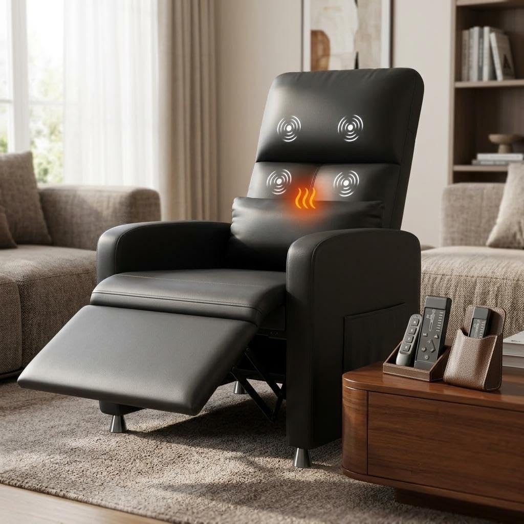 Recliner Armchair, Reclining Chair with Massage & Heat, Electric Rise and Recliner Armchair with Adjustable Footrest, Remote Control & Side Pockets, Hight Back Single Sofa for Living Room, Bedroom - B